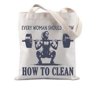 JTOUK Borsa tote con scritta in lingua inglese "Every Woman Should Know How to Clean", regalo per sollevamento pesi da donna, Come pulire Tote Eu