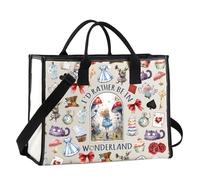 JTOUK Borsa tote in tela ispirata ai film dei cartoni animati, regalo per fan di Alice, con scritta "I'd rather be in Wonderland", Nel Paese delle Meraviglie Lt Eu, 14.96”* 6.7”* 11.81” ,Large