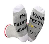JTOUK Calzini divertenti per dentista regalo per l'igiene dentale Regalo per assistente dentale I'm Silently Judging Your Teeth Laurea dentale, Giudicare i tuoi denti UE, One Size Tall
