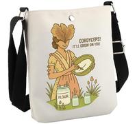 JTOUK Mycology Gift - Borsa a tracolla per amanti dei funghi Cordyceps It'll Grow On You, Crescere su di te Cb Eu, 8.27 Inches ×6.5 Inches × 0.79 Inches
