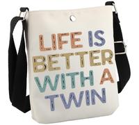 JTOUK Regalo d'amore per fratelli gemelli gravidanza annuncio regalo gemelli mamma presente Life is Better con una borsa a tracolla doppia, Con Twin Cb Eu, 8.27 Inches ×6.5 Inches × 0.79 Inches