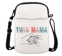 JTOUK Twin Mama Borsa a tracolla Mom Of Twins regalo per mamma per essere regalo per la festa della mamma, Twin Mama Cr Eu, 5.91 Inches ×8.27 Inches