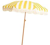 JTPMYFT Ombrellone da Esterno con Nappe, ombrellone da Spiaggia UPF50+ da 78,7 Pollici con Nappe, con palo in Legno e inclinazione a Pulsante, a Righe Gialle e Bianche