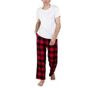 JTPW Pigiama comodo da uomo in popeline tessuto 100% cotone con tasche，Black Red Tartan,XXL