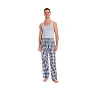 JTPW Pigiama comodo da uomo in popeline tessuto 100% cotone con tasche, plaid bianco blu nero, dimensioni: L