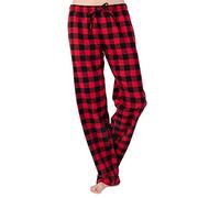 JTPW Women's 100% Cotton Flannel Sleep Pajama Pants with Pockets (Black Red Check, S)