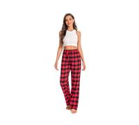 JTPW Women's 100% Cotton Flannel Sleep Pajama Pants with Pockets (Black Red Tartan, L)