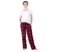 JTPW Women's 100% Cotton Flannel Sleep Pajama Pants with Pockets (Navy Red Plaid, S)