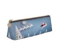 JTXSFYZPB Babbo Natale - Astuccio portamatite in pelle astuccio portatile cancelleria organizer scatola stampata piccolo portapenne con cerniera per bambini ragazze ragazzi donne uomini, bianco,