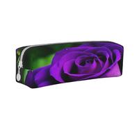 JTXSFYZPB Elegante astuccio in pelle con fiore di rosa viola, grazioso astuccio per bambini, ragazze e ragazzi, astuccio per cancelleria, organizer per trucchi con cerniera, bianco, Taglia unica,