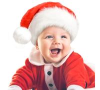 JUANANIUG Cappello di Babbo Natale per bambini, cappello di Natale classico spesso in pelliccia rossa, cappello di Babbo Natale per neonato per il primo Natale