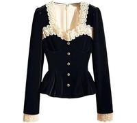 Juankrynord Camicia aderente a maniche lunghe con pannello in pizzo con scollo quadrato alla moda da donna Scelta elegante per il posto di lavoro e le celebrazioni Strato di base perfetto (Nero,L)