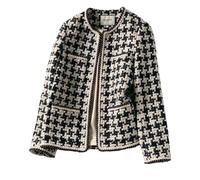 Juankrynord Elegante Blazer Professionale di Ispirazione Vintage da Donna per Autunno Manica Lunga Girocollo Elegante Plaid Tweed Business Office Work Jacket (A scacchi,XXL)