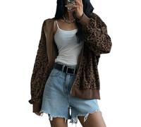 Juankrynord Felpa con Cappuccio da Donna Primaverile con Stampa Leopardata e Zip: Stile Street Retro, Leggera, vestibilità Comoda, Felpa Casual a Maniche Lunghe con Look Preppy (Marrone,XL)