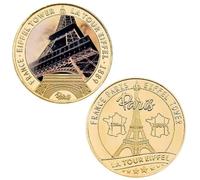 JUANLI Moneta commemorativa Francia Torre Eiffel placcata in Oro 1889 Parigi Torre Eiffel Moneta Sfida Souvenir Regalo per Collezione