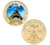 JUANLI Moneta commemorativa Francia Torre Eiffel placcata in Oro 1889 Parigi Torre Eiffel Moneta Sfida Souvenir Regalo per Collezione
