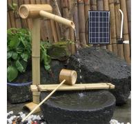 JuanNest Kit Fontana d'Acqua Solare di bambù Zen da Esterno con Pompa E Cucchiaio - Caratteristica dell'Acqua per Decorazione del Giardino Giapponese All'aperto, Cascata da Giardino H 50cm