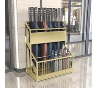 JuanNest Portaombrelli da Esterno in Metallo con Vassoio di Scarico Estraibile,Semplice E Moderno A 2 Strati di Grande capacità per Interno,Portaombrelli per Hotel, può Contenere 30 Ombrelli Gold