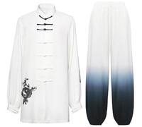 JuanNest Uniforme Unisex per Arti Marziali Kung Fu in Seta E Lino, Maniche Lunghe, Abbigliamento per Esercizi Qi Gong Kung Fu Tai Chi Wung Chun, Abbigliamento per Arti Marziali 2XL(80-90kg)
