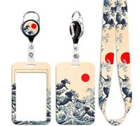 Juanooo Cordino a onda marina con porta carte di credito retrattile clip per chiave cool cordino per donne uomini personale infermieri per badge identificativo insegnanti scuola portachiavi per porta