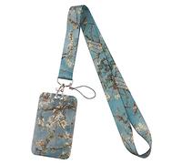 Juanooo Simpatico portachiavi per chiavi Van Gogh, portachiavi estetico a forma di fiore, per donne e ragazze, per badge identificativi, cordino da crociera per carte di nave (fiori di mandorlo)