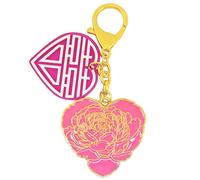 Juanxian Portachiavi con doppia felicità e amore, simbolo cinese per matrimonio e anima gemella, ciondolo a forma di cuore con fiore di peonia, regalo romantico per coppie, lei o lui, rosa, 11*5