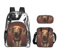 JUANYQME Zaino trasparente con stampa di cani da compagnia, set da tre pezzi con borsa portapranzo abbinata, astuccio per adolescenti, donne, uomini, Trasparente, taglia unica