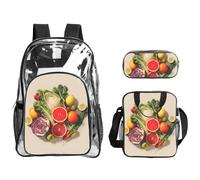 JUANYQME Zaino trasparente con stampa di frutta e verdura, set da tre pezzi con borsa per il pranzo abbinata, astuccio per adolescenti, donne, uomini, Trasparente, taglia unica