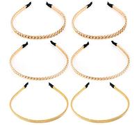 Jubaopen 6pcs Cerchietto per Capelli in Metallo Oro Elegante Fasce in Lega di Alluminio Liscio Bling Scintillio Regina Vintage Cerchietto Dorato per Donna Trucco Feste Quotidiano-14 * 14 * 1,2cm