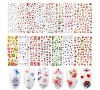 Jubaopen Adesivi Unghie 15 Fogli Decalcomania Decorazione Fai da Te Nails Arte 3D Nail Stickers Amore Gelato Farfalla Fiore Fragola Anguria Cavallo Marino Fenicottero Sirena per Bambina Donna