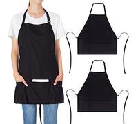 Jubatus Confezione da 2 3 tasche 100% cotone regolabile Grembiule da cucina Chef Grembiule da cucina per donne e uomini, nero