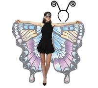 Jubepk Costume di ali di farfalla,Costume di farfalla di Halloween,Costumi di Halloween dell'ala della fata vestire da scialle | Scialle dell'ala delle fate con maschera e fascia dell'antenna per