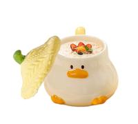 Jubepk Duck Coffee Mug, Hand Painted Ceramic Cup, Cute Cartoon Animal Drinkware, with Hat Lid and Handle for Juice, Milk, Hot Chocolates, Tea, Homes, Kitchens, Living Rooms, 4.53x3.07 Inches