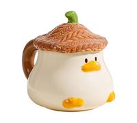 Jubepk Duck Coffee Mug, Hand Painted Ceramic Cup, Cute Cartoon Animal Drinkware, with Hat Lid and Handle for Juice, Milk, Hot Chocolates, Tea, Homes, Kitchens, Living Rooms, 4.53x3.07 Inches