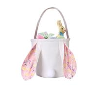 Jubepk Easter Bags Handles, Reusable Bunny Candy Basket, 10.63x10.63x14.57 Inches, Spring Themed Design, Festive Egg Hunt Storage for Kids Candy Hunting Party, Multicolor