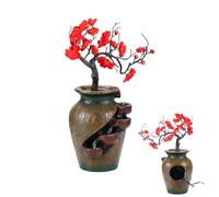 Jubepk Fontana a cascata da interno, fontana a 4 livelli con fontana da interno con albero artificiale, ornamento da scrivania fluente, decorazione per la casa per il relax zen