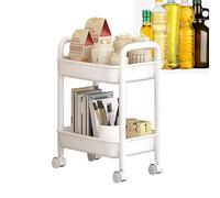 Jubepk Rolling Kitchen Cart, Waterproof 2 Tier Anti-Slip Utility Cart, Quick-Drying Shelf for Skin Care Product and Sauce Bottle, 10.63x19.49 Inches Small Storage Trolley Ideal for Bedroom