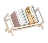 Jubepk Small Bookcase | Desk Bookshelf | Desk Organizer Rack | Desktop Shelf Unit | 33x24.5x21cm/12.99x9.65x8.27 Inches, Space While Keeping Your Books, White, Wood Color and Dark Brown