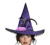 Jubepk Witch Hat Halloween, Halloween Wizard Hat, Adult Costume Hat, Lace Brim Hat, Women's Witch Hat with Lace Brim, a Perfect Accessory for Halloween Costume Parties, Adding a Stylish
