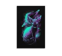 JUBHGGU Poster decorativo da parete con gatto al neon, stampa artistica su tela, poster decorativo moderno, per camera da letto, 20 x 30 cm