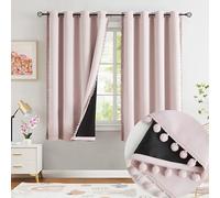 Jubilantex Tende oscuranti con pompon, colore rosa cipria, isolamento termico, oscuranti, per finestre, lunghe 160 cm, per camera da letto di ragazze e bambini, larghezza 132 cm, 2 pannelli