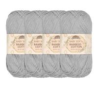JubileeYarn Baby Gomitolo da 50 g di filo morbido in bambù e cotone, grigio opaco, 4 matasse