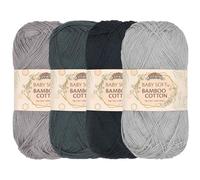 JubileeYarn, Filato di cotone e bambù Baby Soft, 4 matasse, 50 g/matassa, sfumature di grigio
