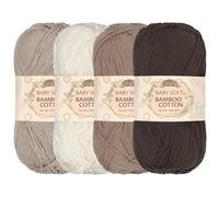 JubileeYarn, Filato di cotone e bambù Baby Soft, 4 matasse, 50 g/matassa, sfumature di marrone