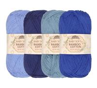JubileeYarn, Filato di cotone e bambù Baby Soft, 4 matasse, 50 g/matassa, tonalità di blu