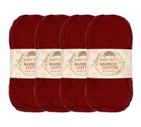 JubileeYarn - Filato di cotone e bambù morbido, 50 g/gomitolo, colore rosso vivo, 4 gomitoli
