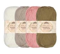JubileeYarn - Filato in cotone di bambù Baby Soft, 4 matasse, 50 g/matassa, sfumature di tonalità neutre.