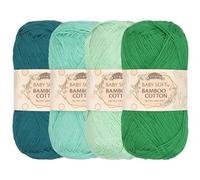 JubileeYarn - Filato in cotone di bambù Baby Soft, 4 matasse, 50 g/matassa, tonalità di verde.