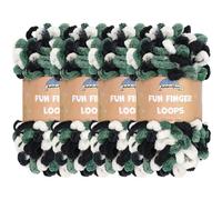 JubileeYarn Fun Finger Loops - Filato in poliestere Jumbo Weight Loop - 100 g/matassa - Bianco Nero Verde - 4 matasse