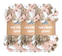 JubileeYarn Fun Finger Loops - Filato in poliestere Jumbo Weight Loop - 100 g/matassa - Rosa Marrone Bianco - 3 matasse
